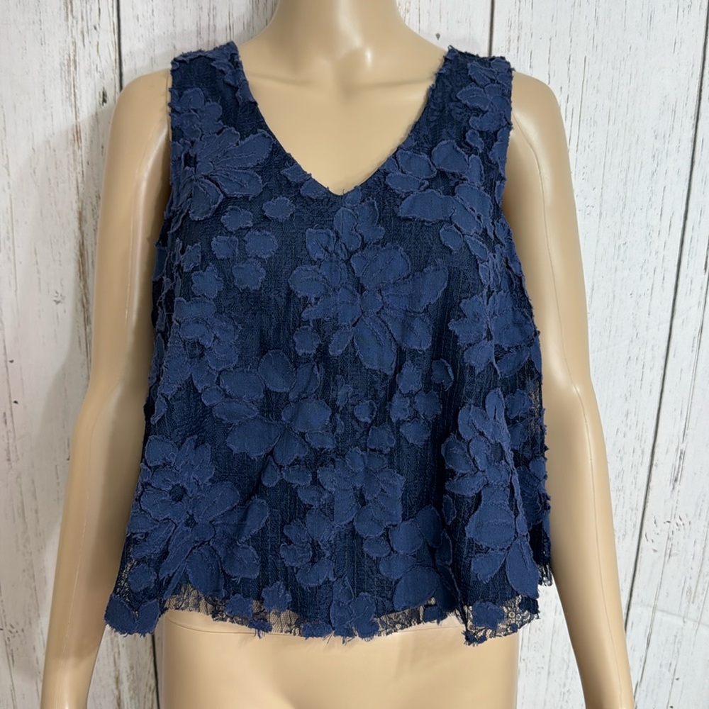 Anthropologie Navy Floral Lace Tank Top
